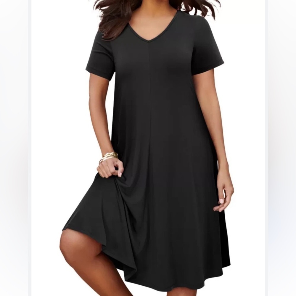Zara Black Short Sleeve V-neck T-shirt Dress